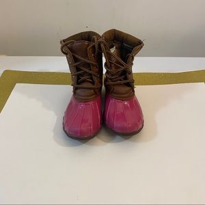 Pink and brown boots